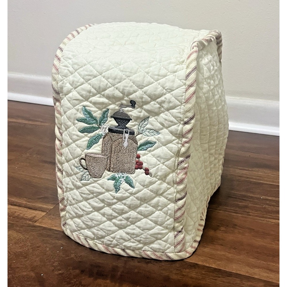 Vintage 1980s Embroidered Quilted Cotton Appliance Cover Coffee Maker Blender